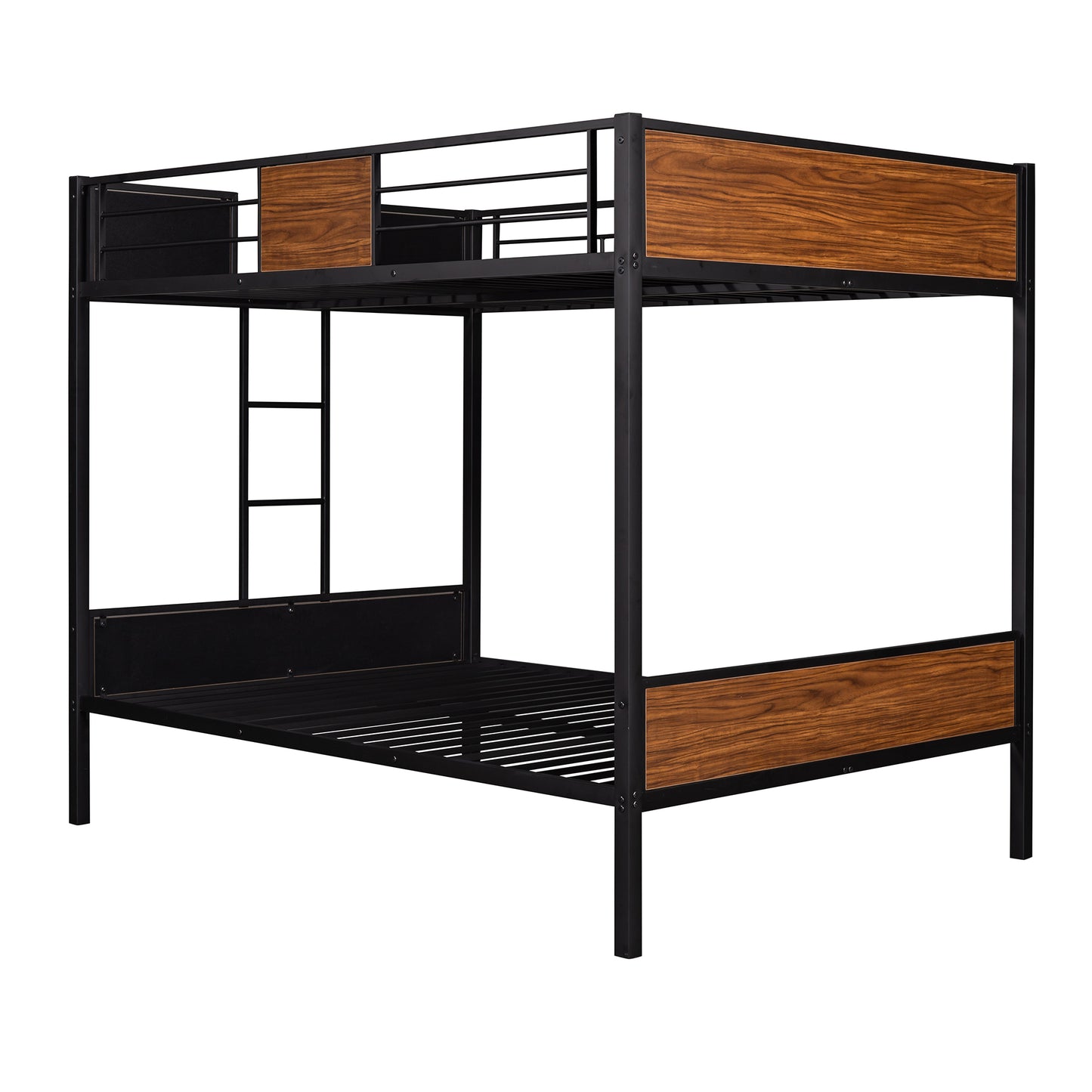 Contemporary Double-over-Double Steel Frame Bunk Bed with Safety Rail & Built-In Ladder