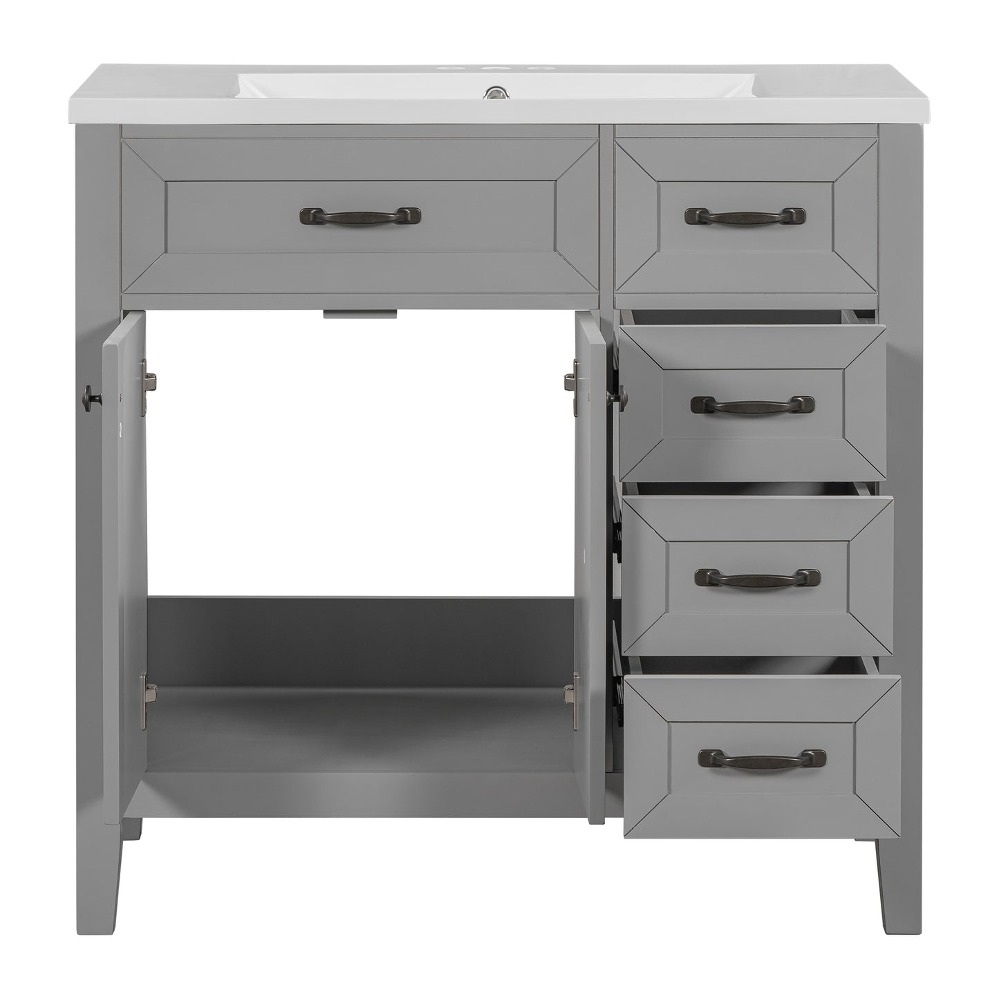 36" Bathroom Vanity with Sink Combo, Bathroom Cabinet with Drawers, Solid Frame and MDF Board, Grey