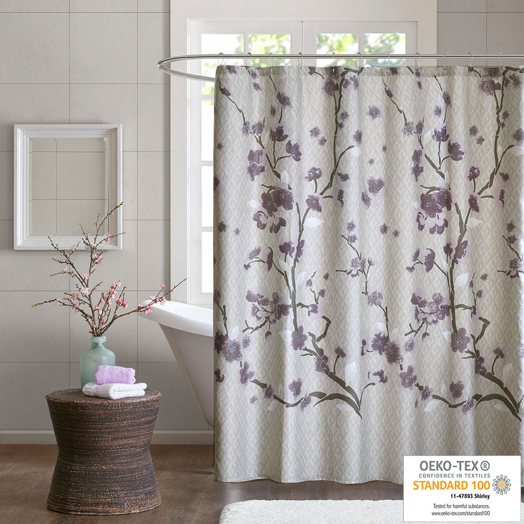 Cherry Blossom Floral Cotton Shower Curtain