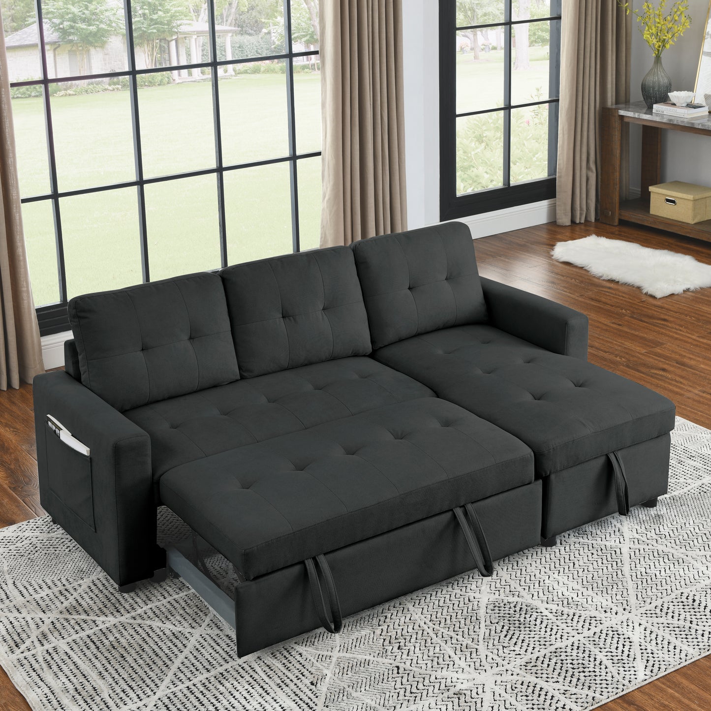 Transformable Sleeper Sectional Sofa with Storage Chaise - Ideal for Small Space Living Room