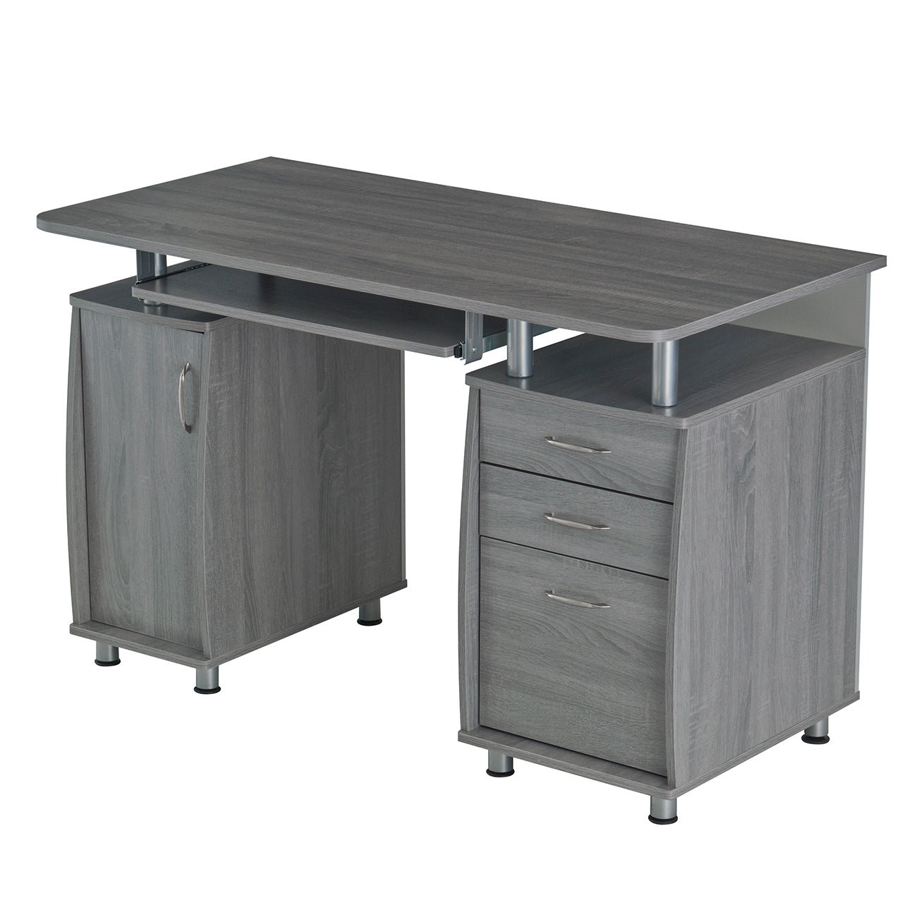 Elegant Grey Workstation Desk with Abundant Storage Space