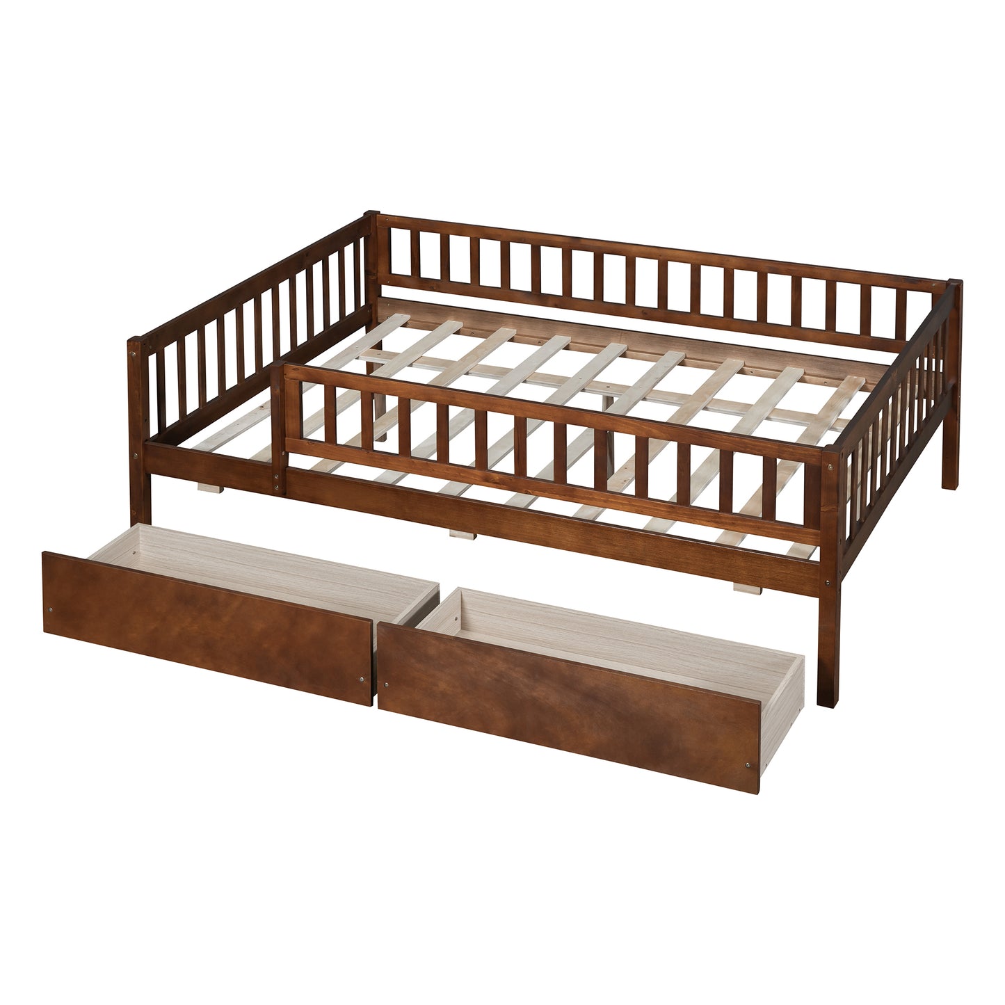 Full Size Daybed Wood Bed with Two Drawers, Walnut