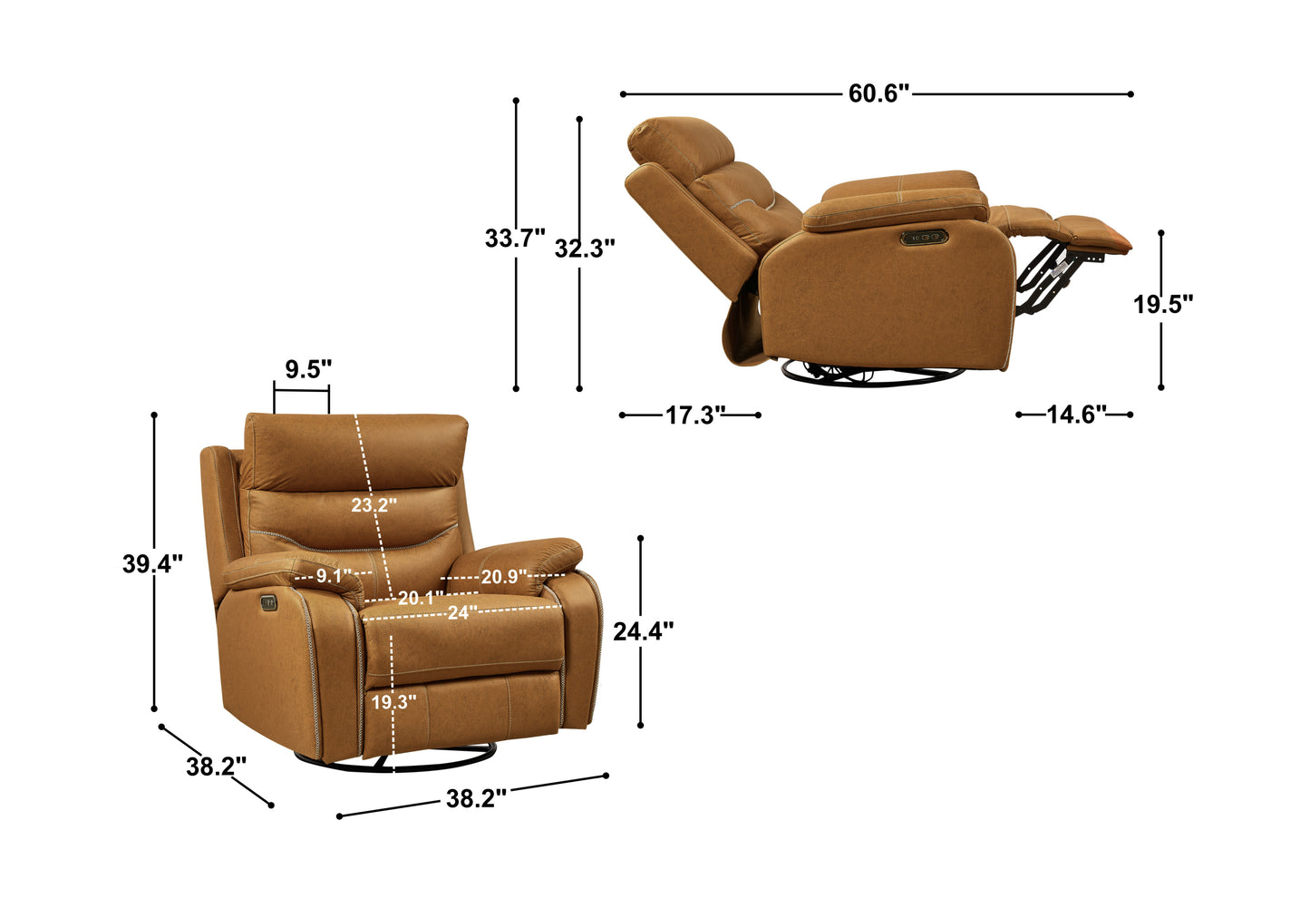 Swivel Rocker Recliner Chair with Dual OKIN Motor and Power Headrest Function