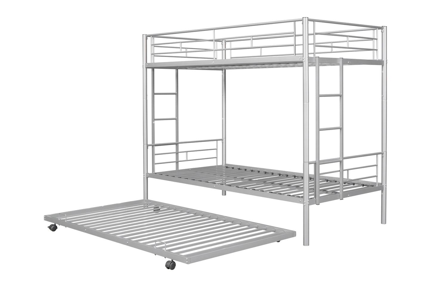 Metal Twin Bunk Bed with Trundle and Safety Features for Versatile Use