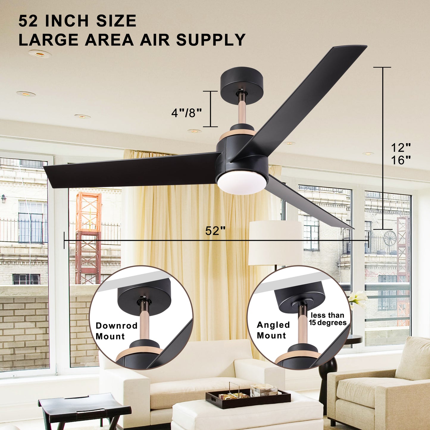 52-Inch Modern Ceiling Fan with LED Light and Remote Control