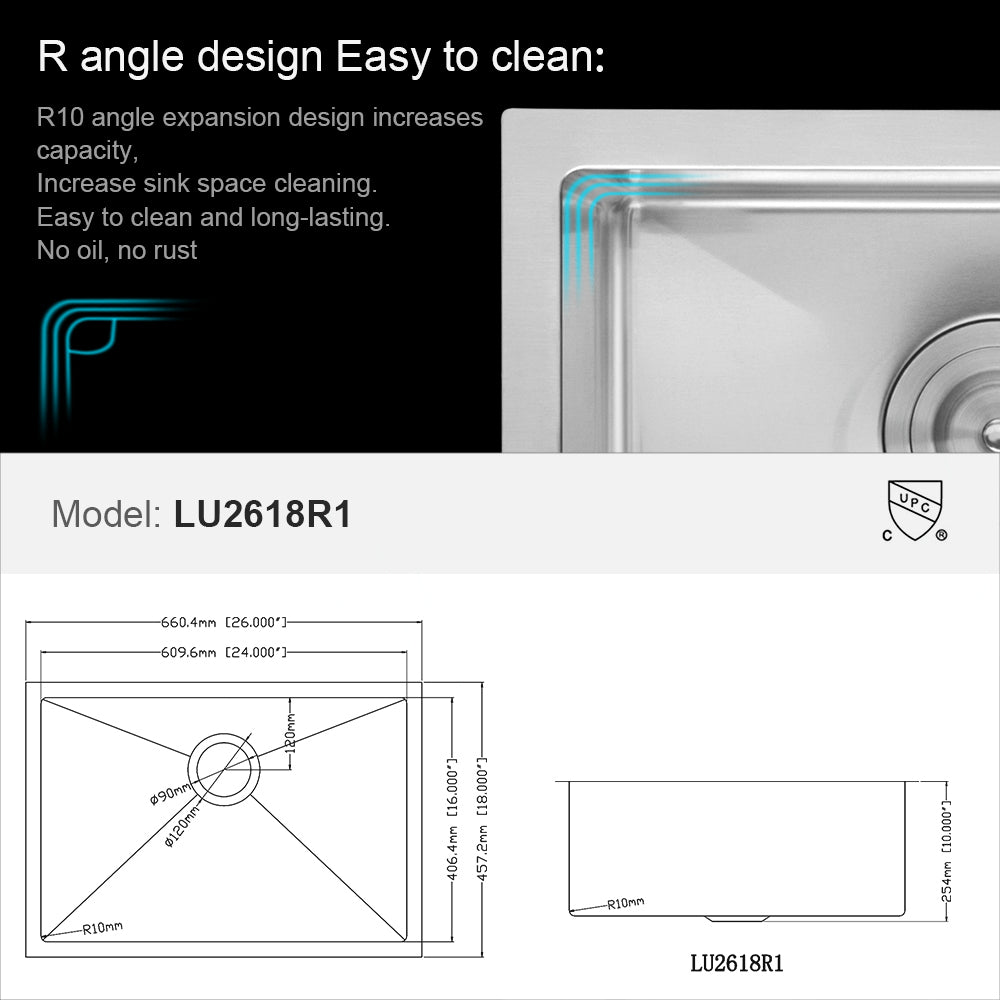 26 Inch Stainless Steel Undermount Kitchen Sink with Drain Easy and Noise Reduction