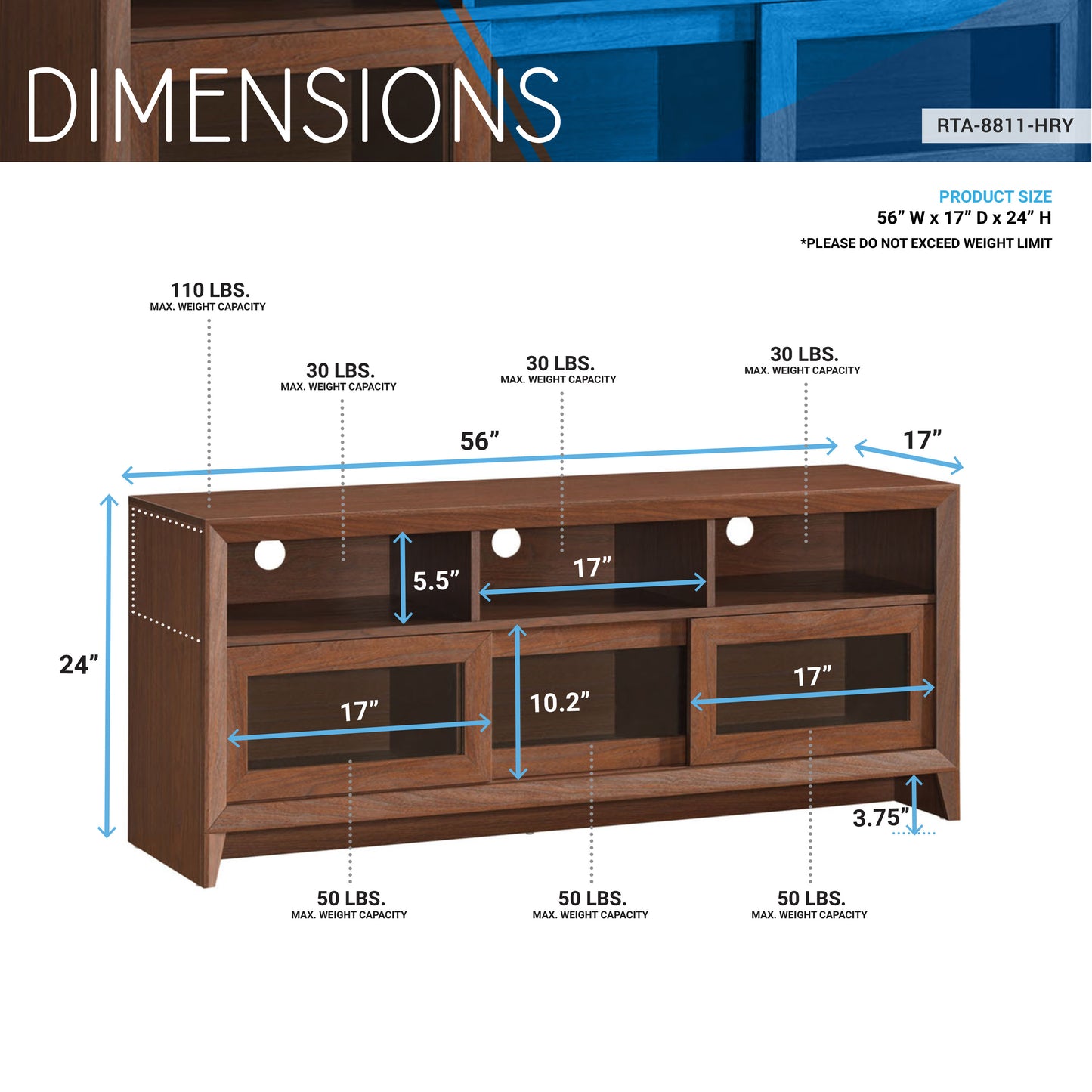 Hickory Modern TV Stand with Storage for 60 TVs