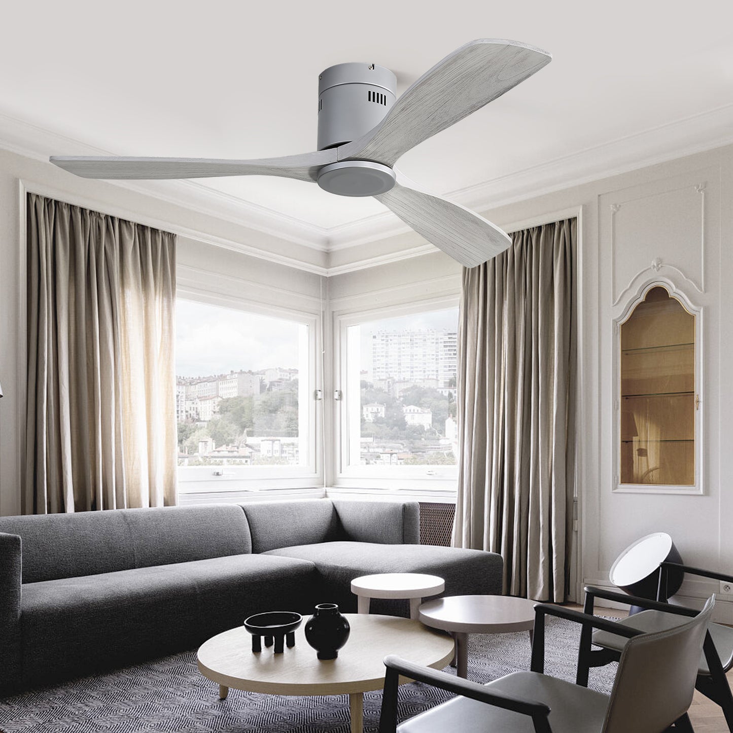 52 Modern Wood Blade Ceiling Fan with Remote Control - Noiseless Reversible Motor