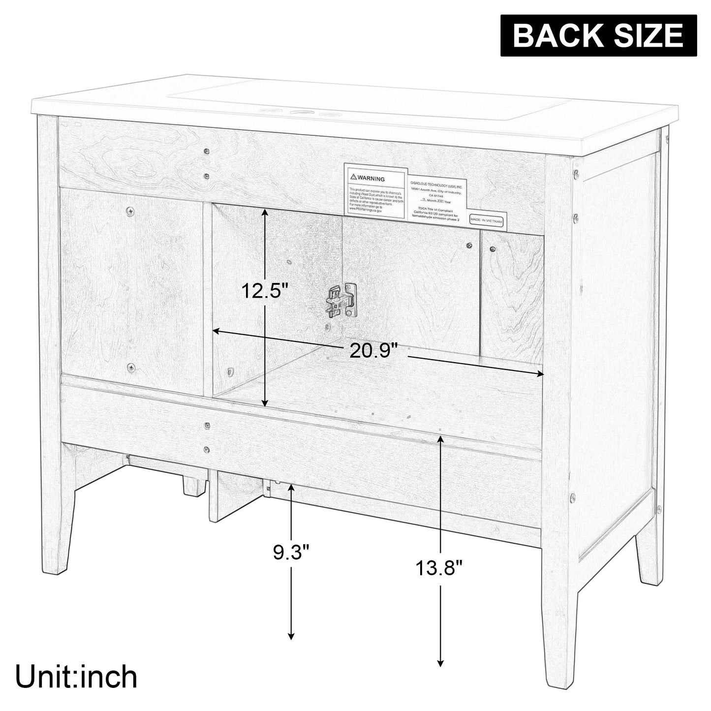 36" Bathroom Vanity with Ceramic Basin, Bathroom Storage Cabinet with Two Doors and Drawers, Solid Frame, Metal Handles, Grey