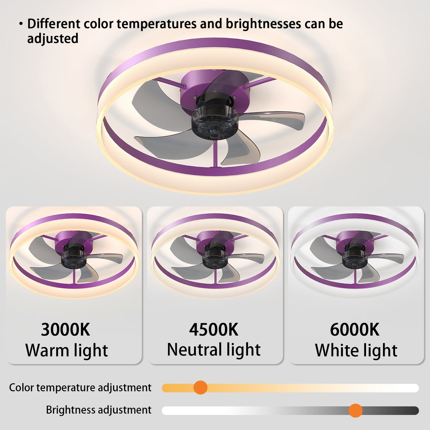 Purple Modern Ceiling Fan with Dimmable LED Lights