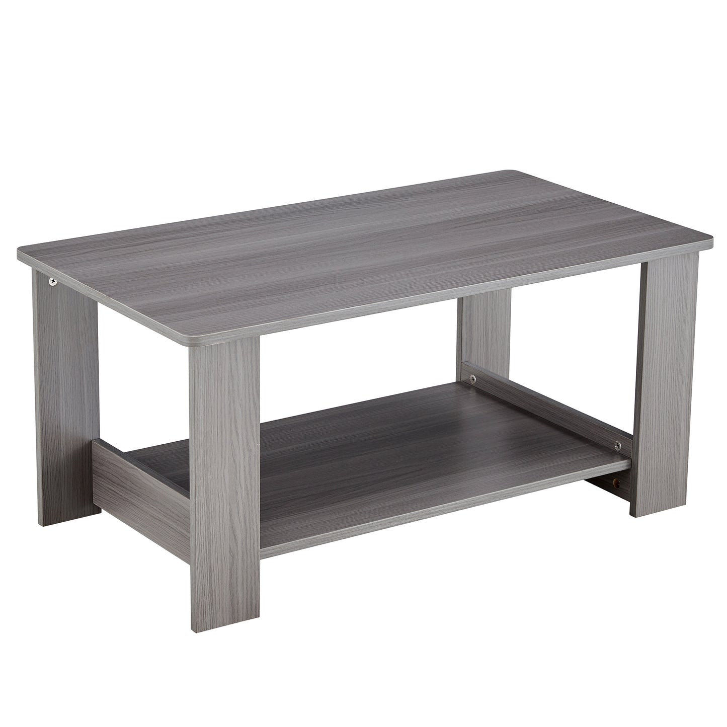 Elegant Gray Wood Grain Double Layered Rectangular Coffee Table, Perfect for Any Room