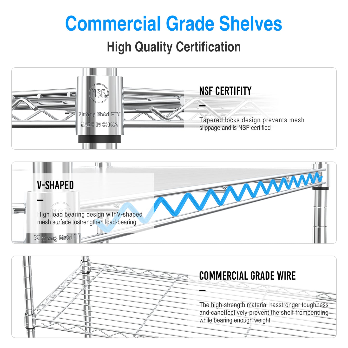 2 Pack 5 Tier Shelf Wire Shelving Unit, NSF Heavy Duty Wire Shelf Metal Large Storage Shelves Height Adjustable Utility for Garage Kitchen Office Commercial Shelving Steel Layer Shelf - Chrome