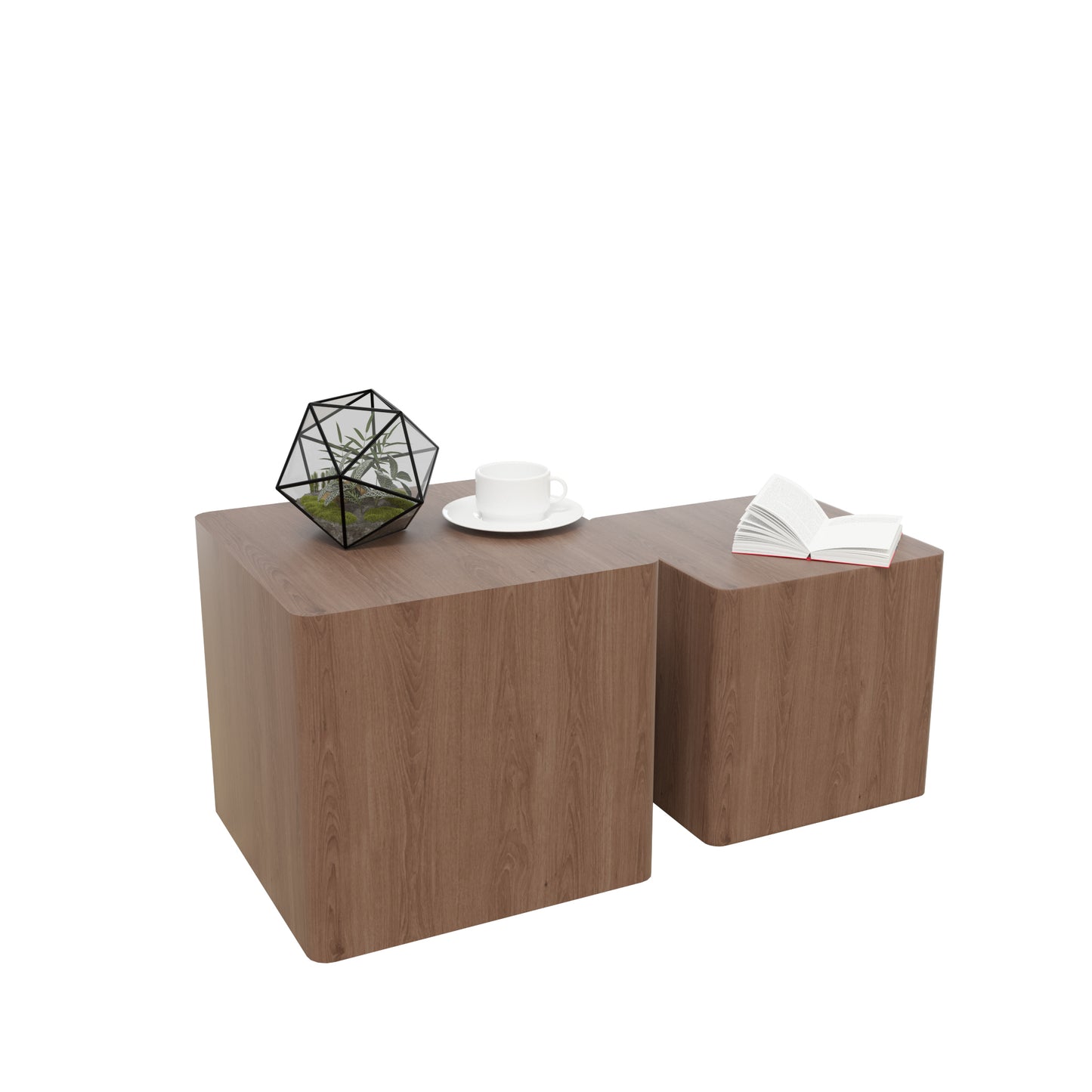 Elegant Walnut MDF Nesting Tables Set of 2 for Living Room, Office, Bedroom