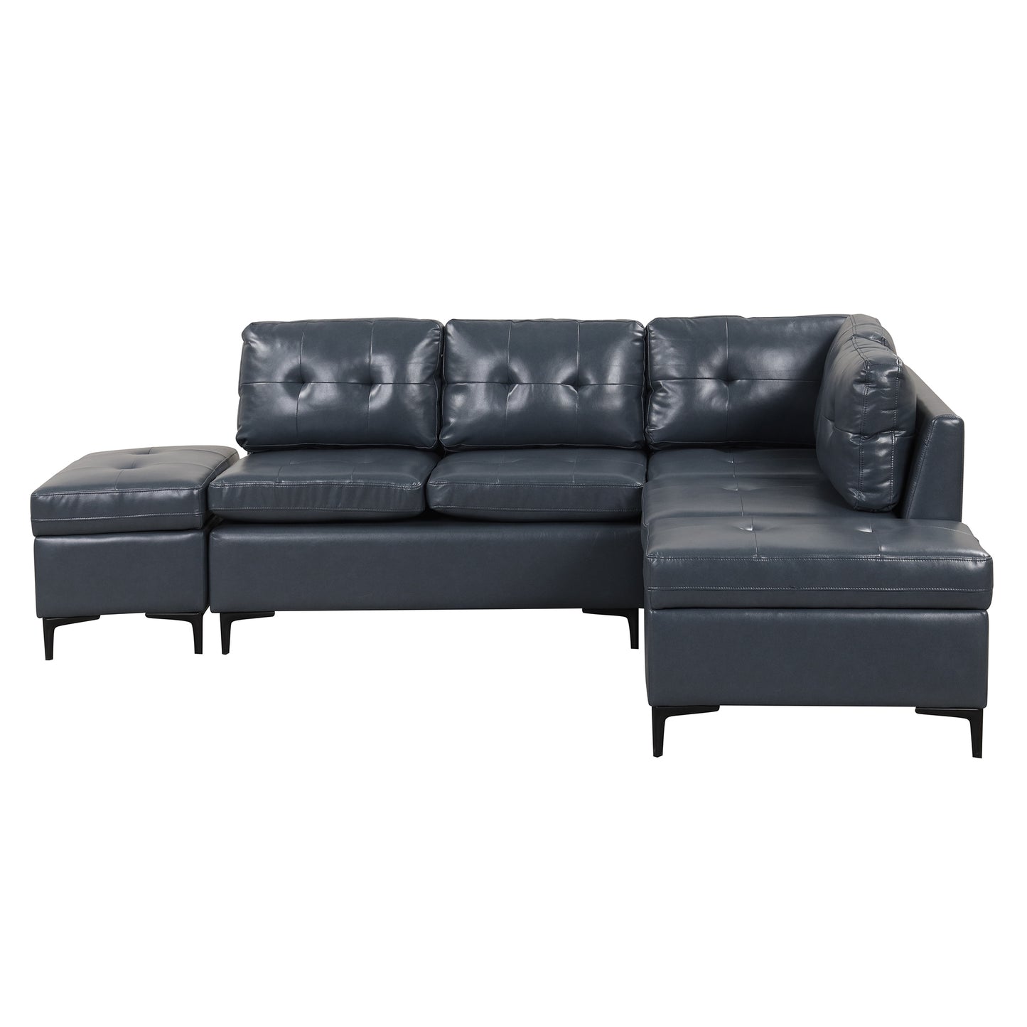 Blue L-Shaped Sectional Sofa Set with Movable Storage Ottomans