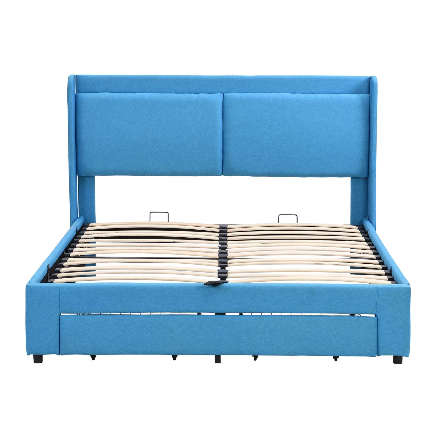 Queen Size Storage Upholstered Hydraulic Platform Bed with 2 Drawers, Blue