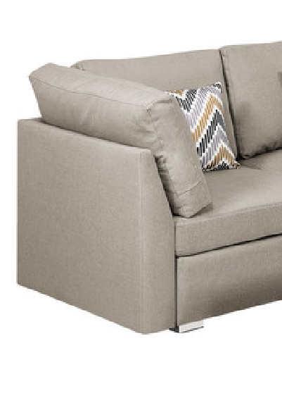 Beige Fabric Reversible Sectional Sofa Set with Ottoman and Accent Pillows