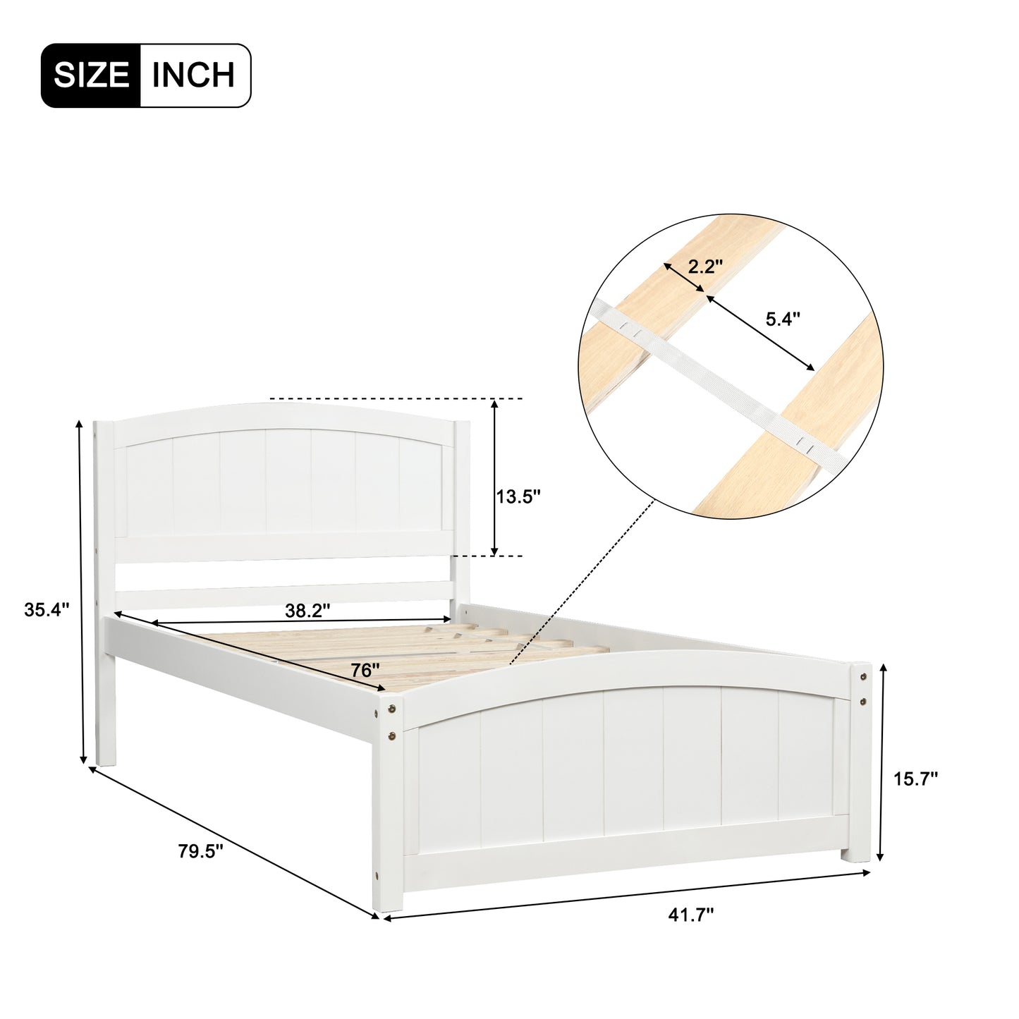 Wood Platform Bed with Headboard,Footboard and Wood Slat Support, White