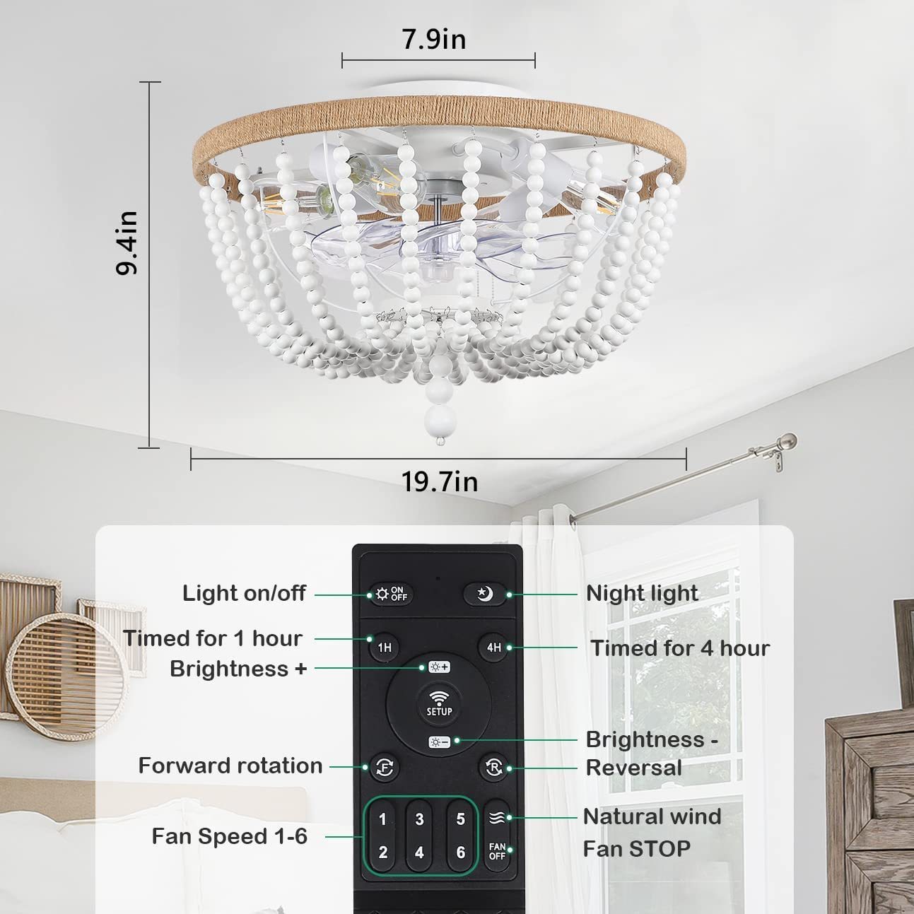 Bohemian Bladeless Ceiling Fan with LED Light and Remote Control