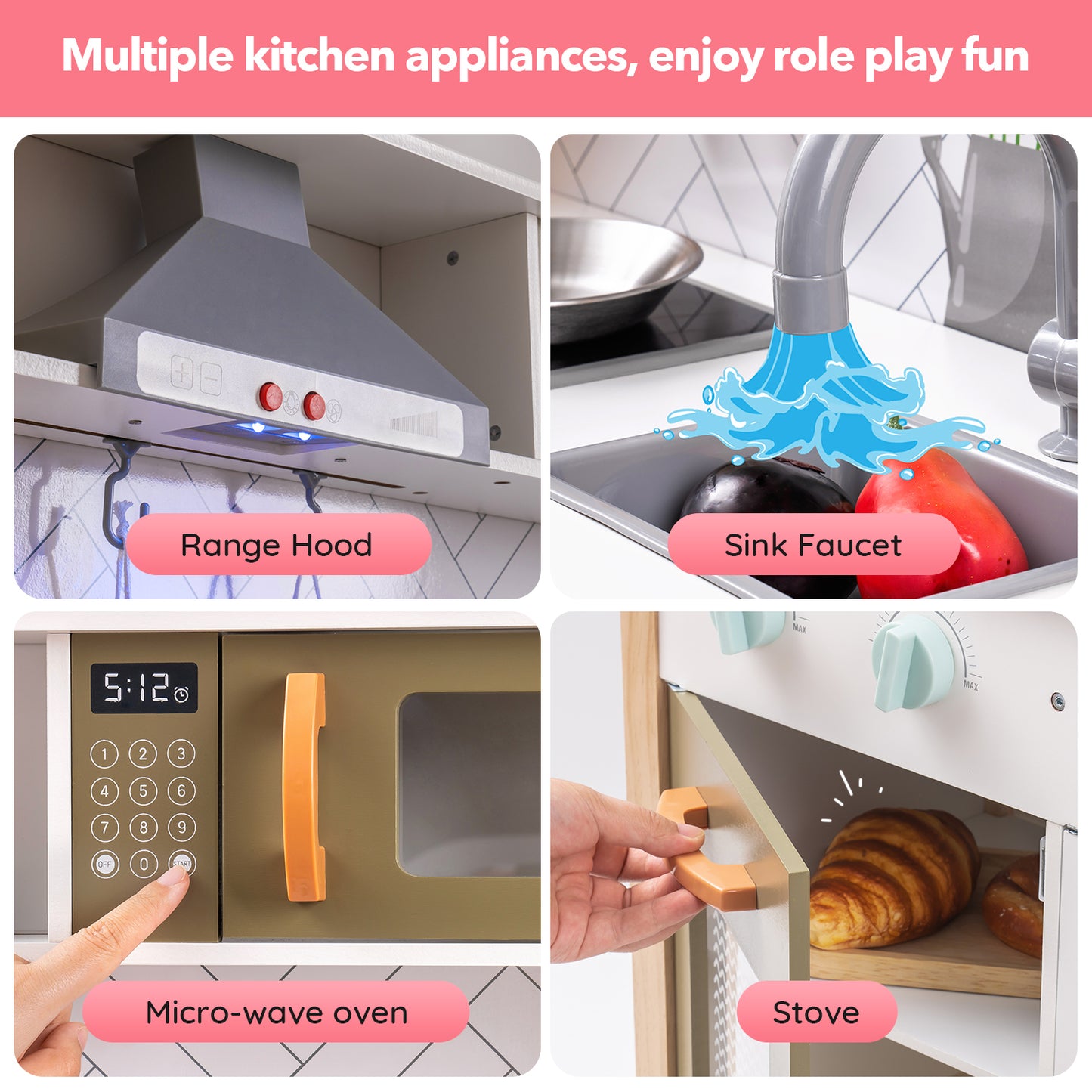 Classic Wooden Kitchen Playset with Simulated Cooking Experience and Realistic Accessories