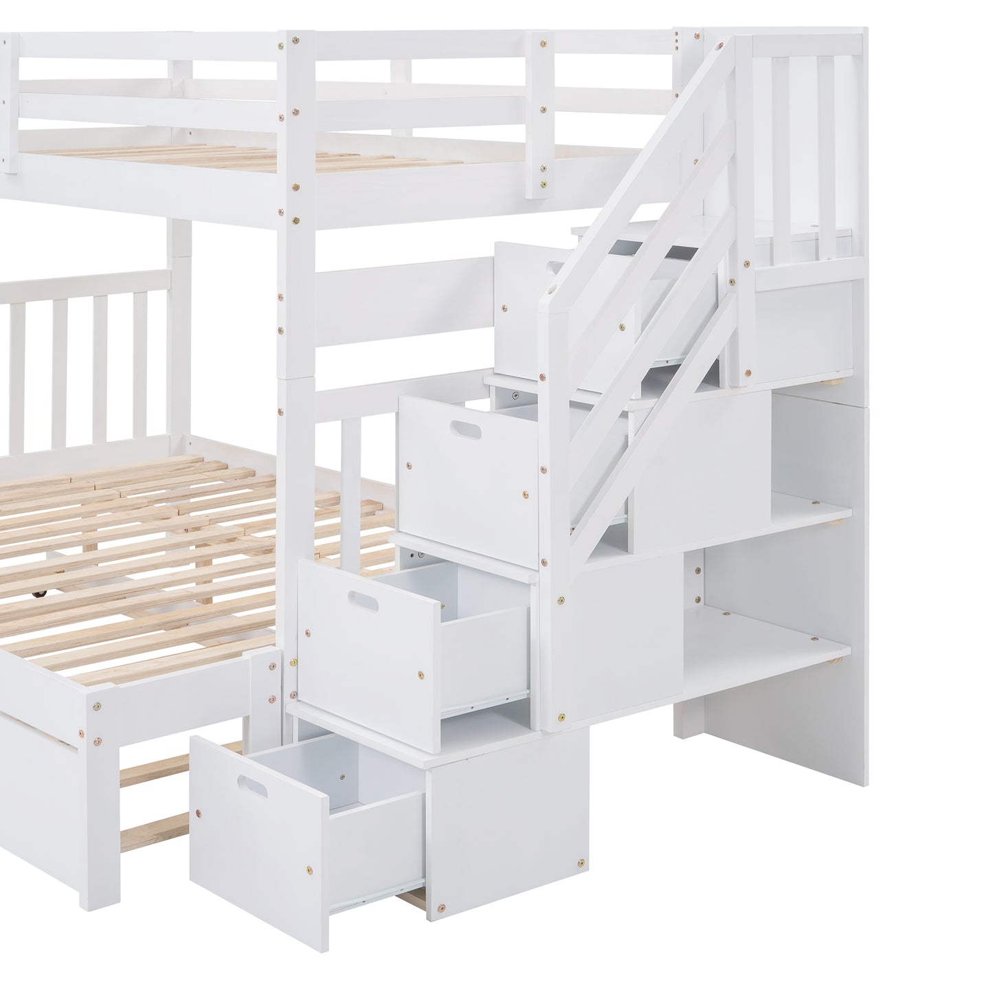 Stairway Bunk Bed with Trundle and Storage Drawers in White