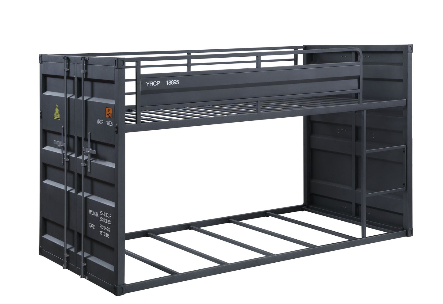 Gunmetal Cargo Twin Size Bunk Bed with Shipping Container Inspired Design