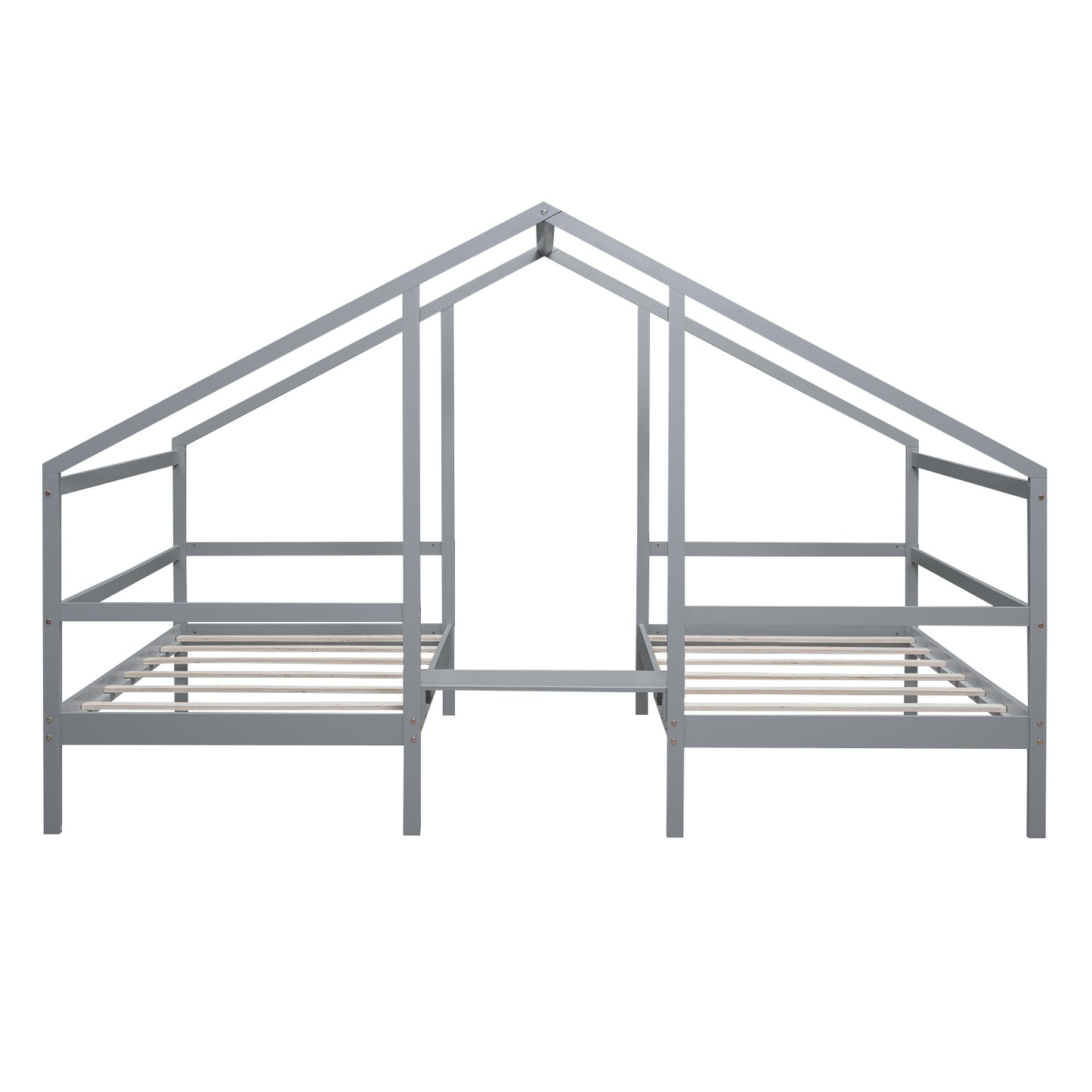 Double Twin Size Triangular House Beds with Built-in Table,Gray(: WF286895AAE)