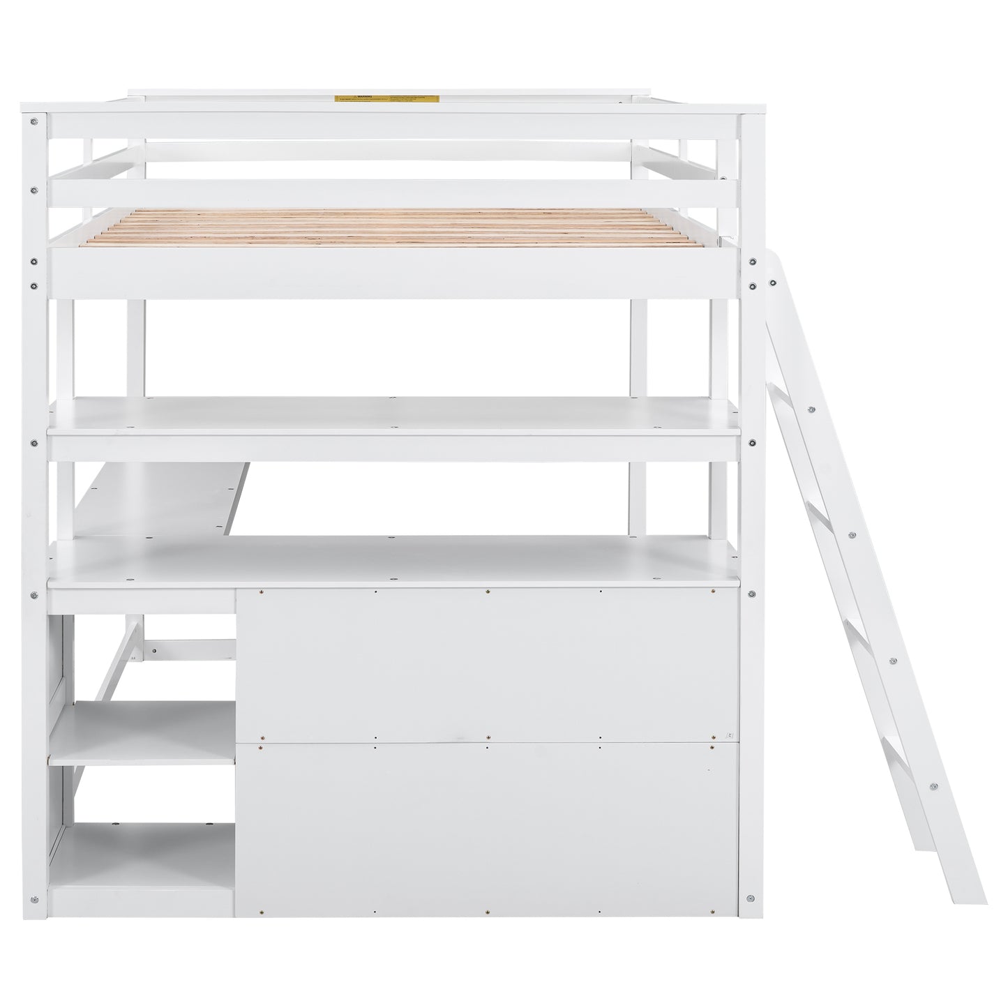 Full Size Loft Bed with Desk and Shelves,Two Built-in Drawers,White(: SM000416AAK)