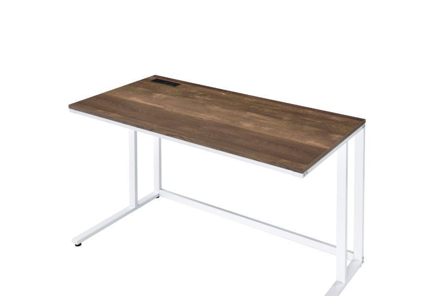 Modern Walnut and White Writing Desk with USB Port for Contemporary Workspaces