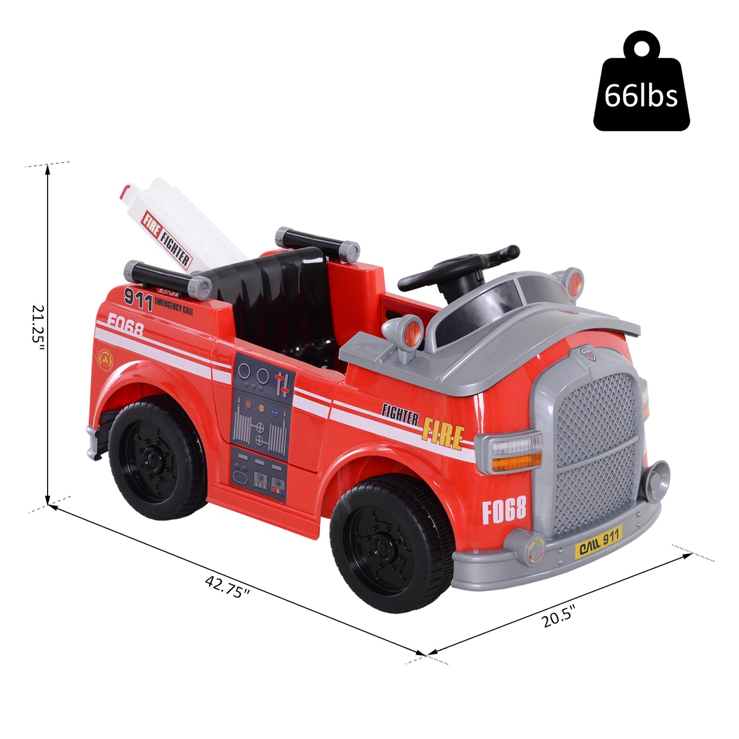 Electric Ride-On Fire Truck for Kids with Remote Control, Music, Lights, and Ladder