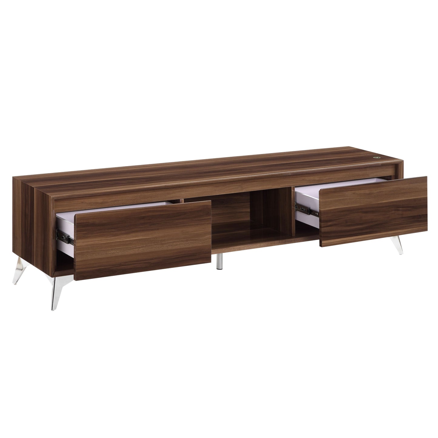 Sleek LED TV Stand with Walnut & Chrome Finish