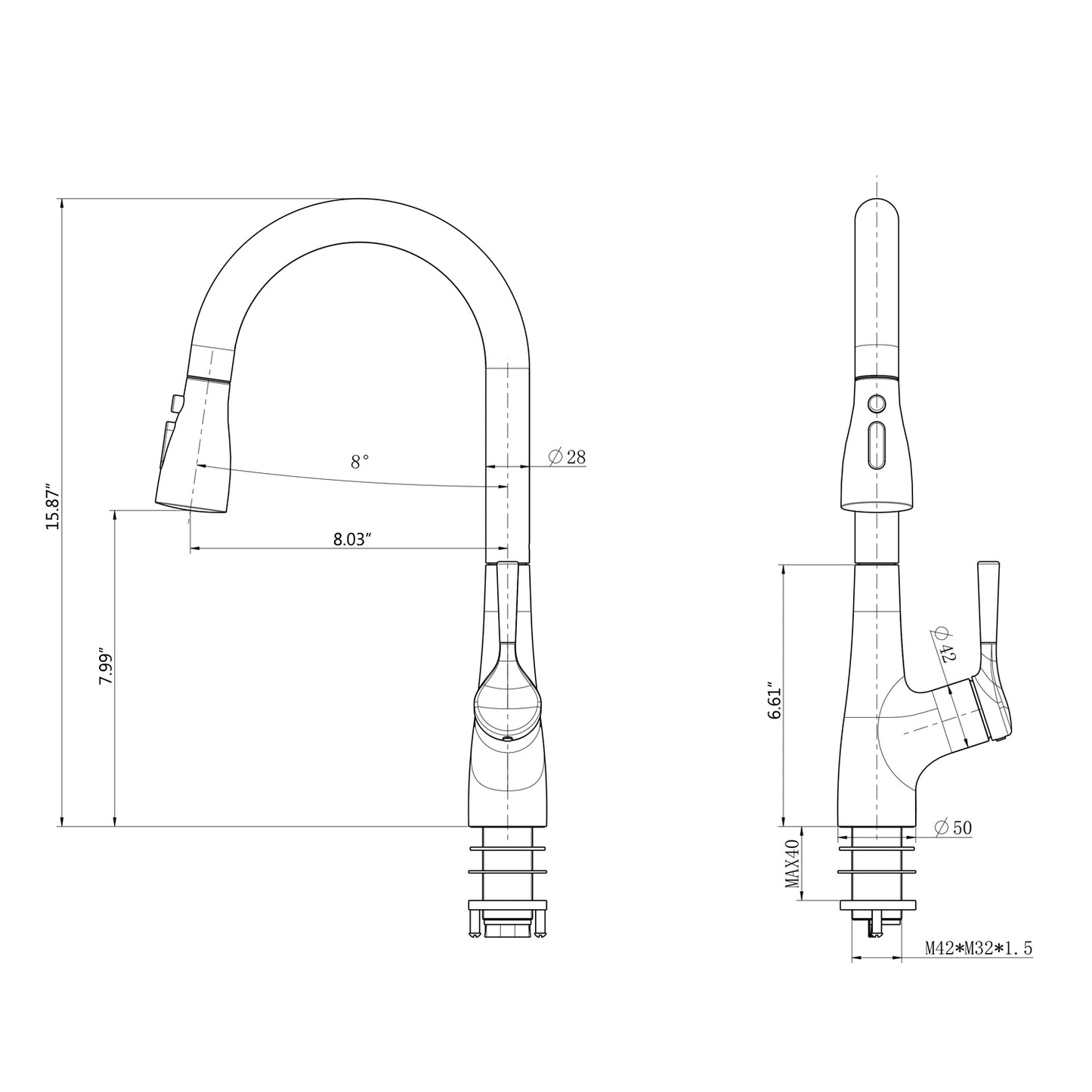 Single Handle Pull Down Kitchen Sink Faucet Brushed Nickel