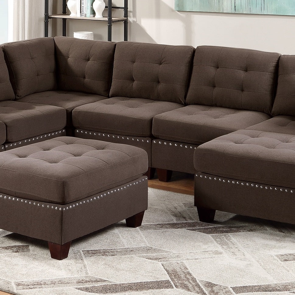 9-Piece Modular Sectional Living Room Furniture Set in Black Coffee Linen Fabric