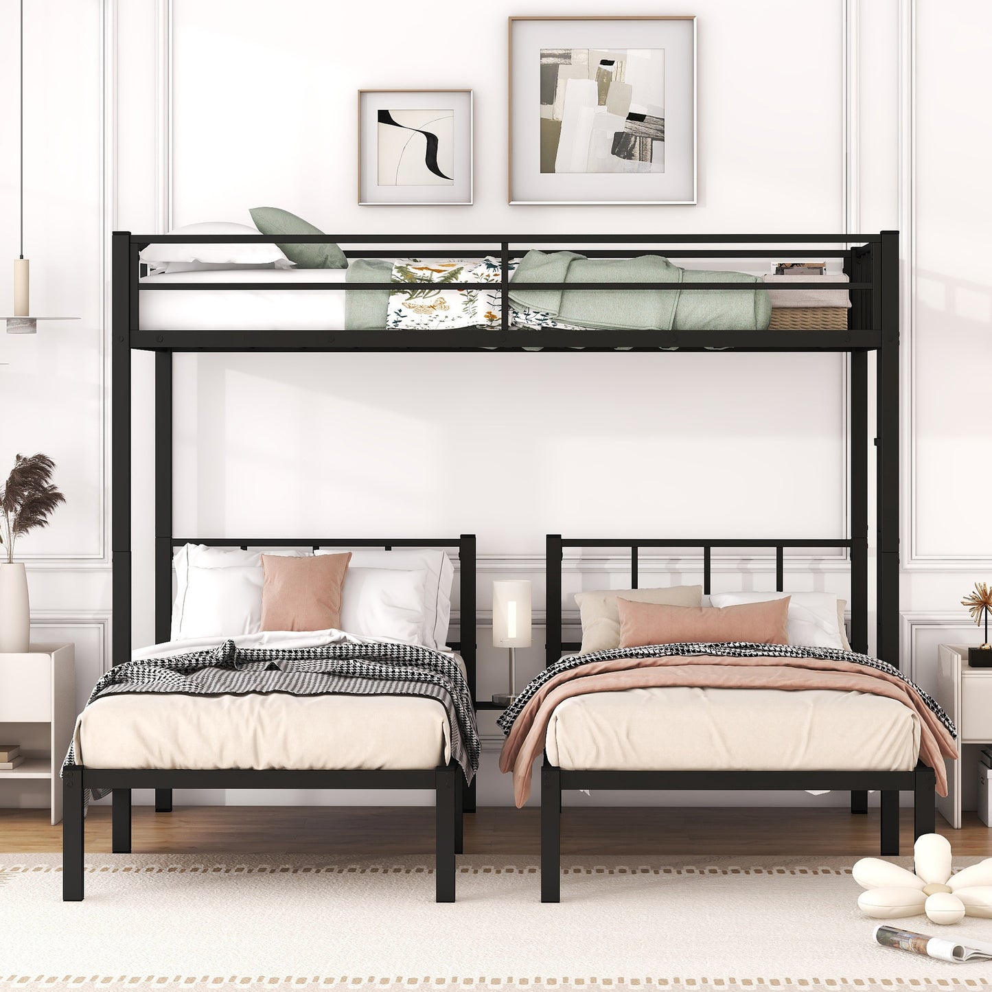 Convertible Metal Triple Bunk Bed with Flexible Sleeping Options