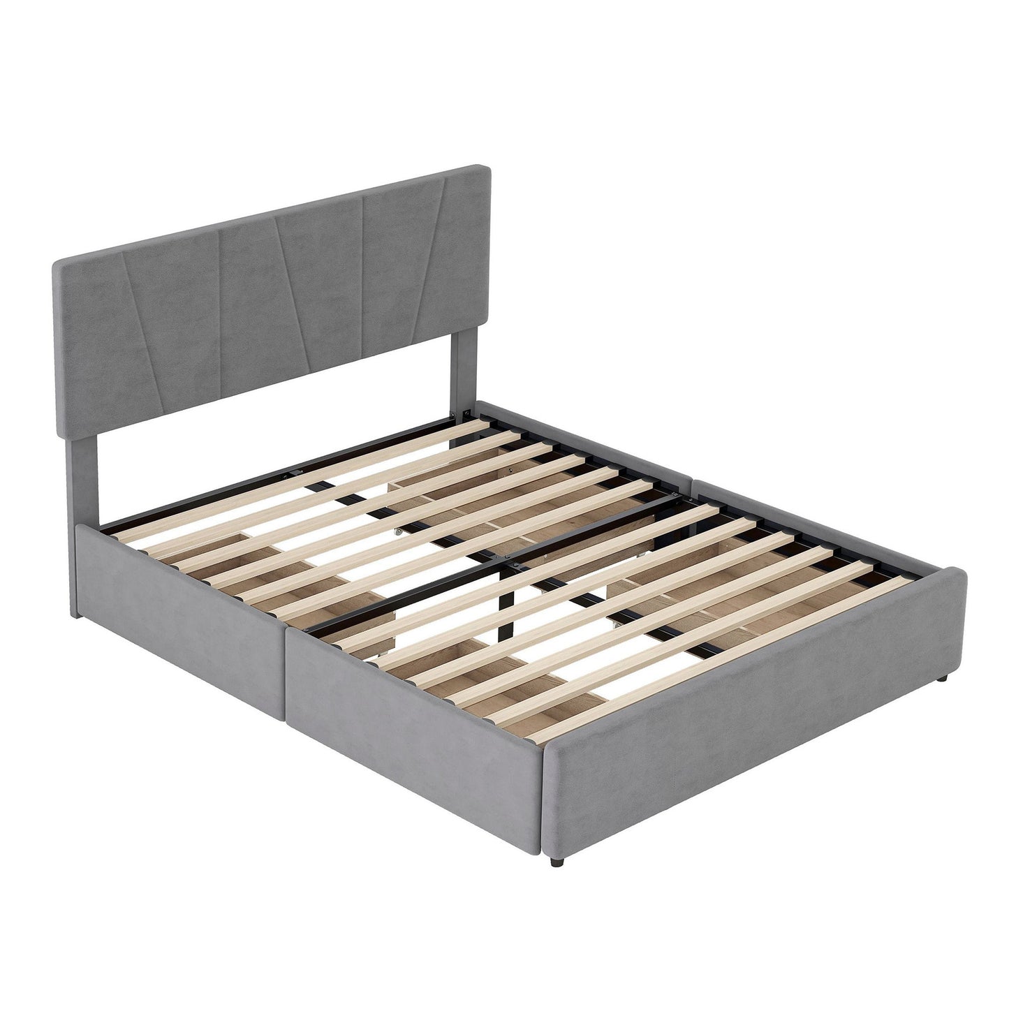 Full Size Upholstery Platform Bed with Four Drawers on Two Sides, Adjustable Headboard, Grey(: WF291773EAA)