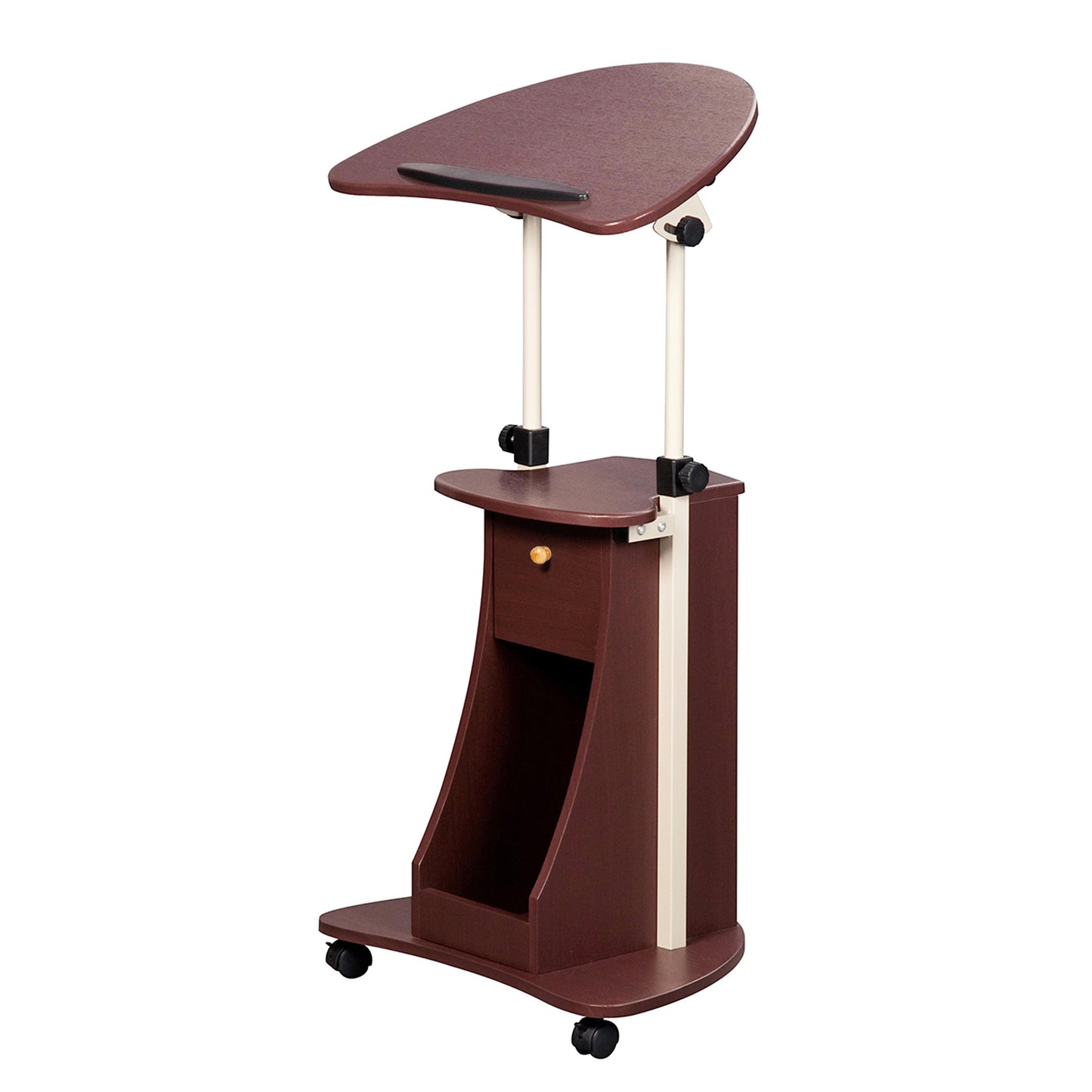 Sit-to-Stand Laptop Cart with Adjustable Height and Storage in Chocolate Finish