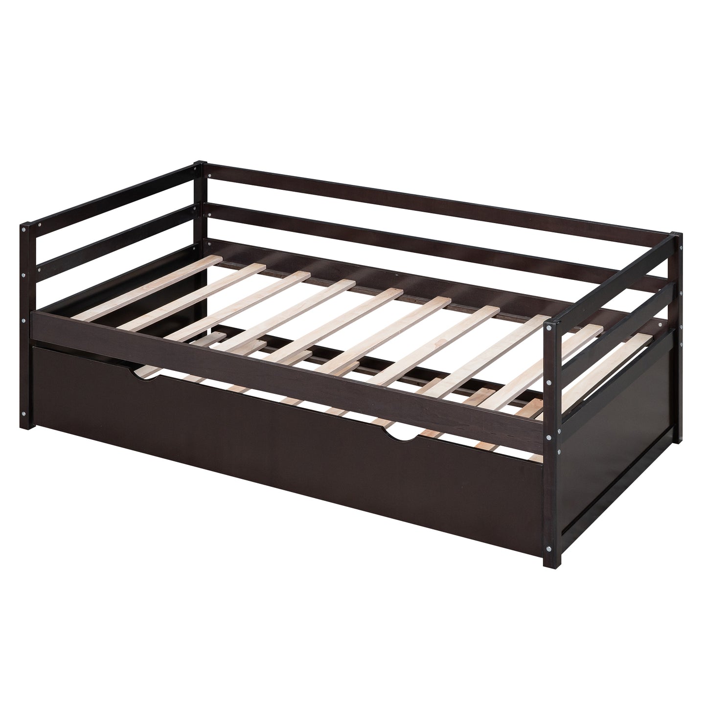 Twin Size Wood Daybed with Twin Size Trundle, Espresso(Expected Arrival Time: 1.7)