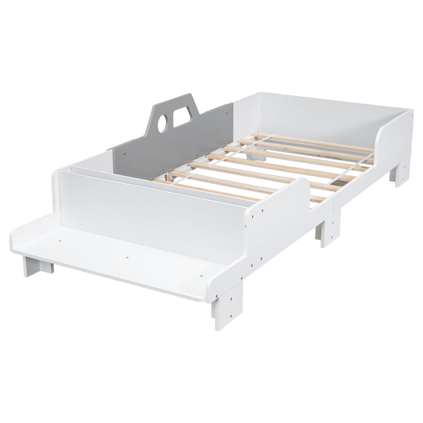 Car-Shaped Twin Bed with Bench,White