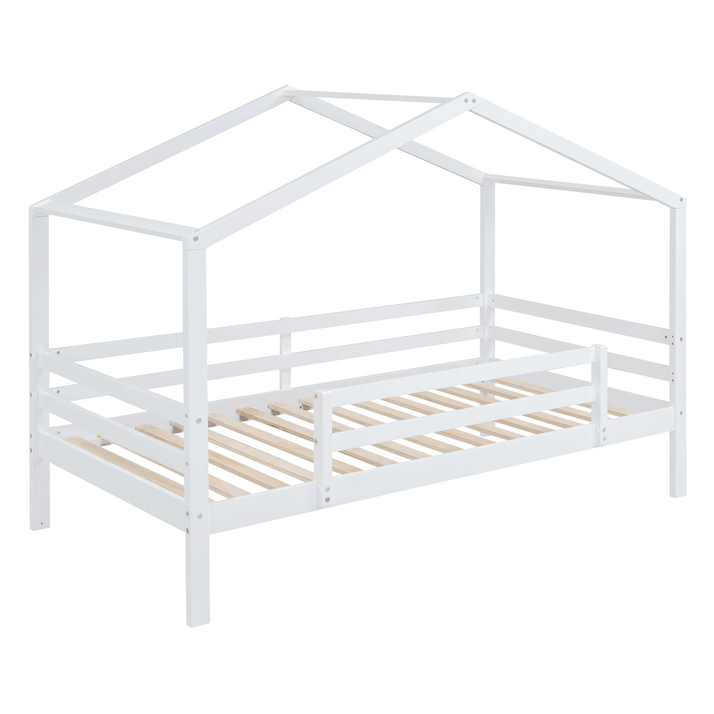 White Twin Playhouse Bunk Bed with Roof, Slide, and Ladder for Fun and Comfort