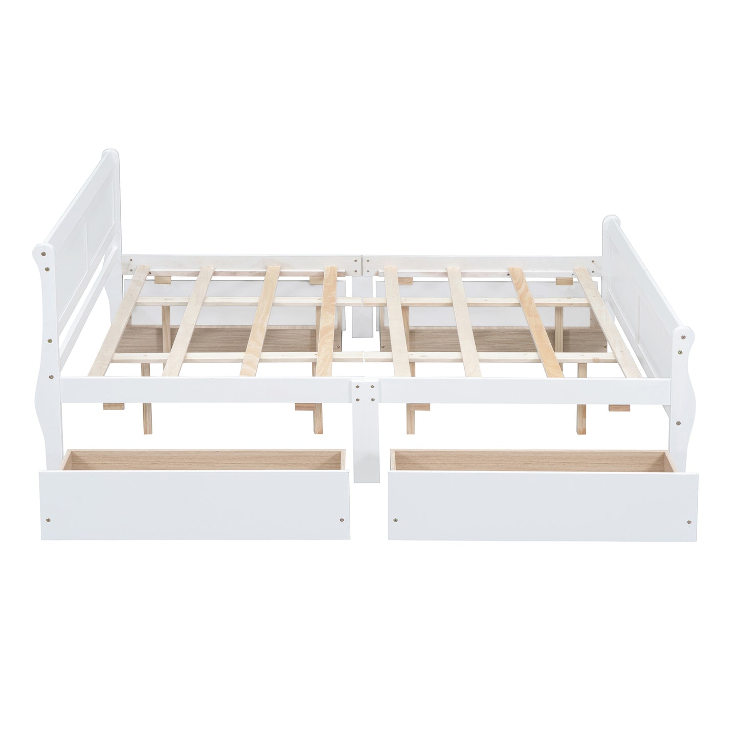 Queen Size Wood Platform Bed with 4 Drawers and Streamlined Headboard & Footboard, White