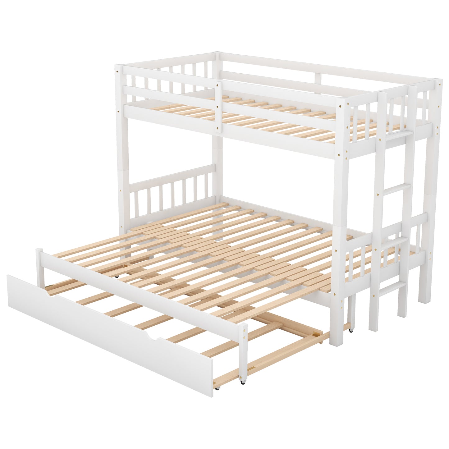 White Pull-out Bunk Bed with Trundle for Twin Over - Versatile Space-Saving Sleeping Solution