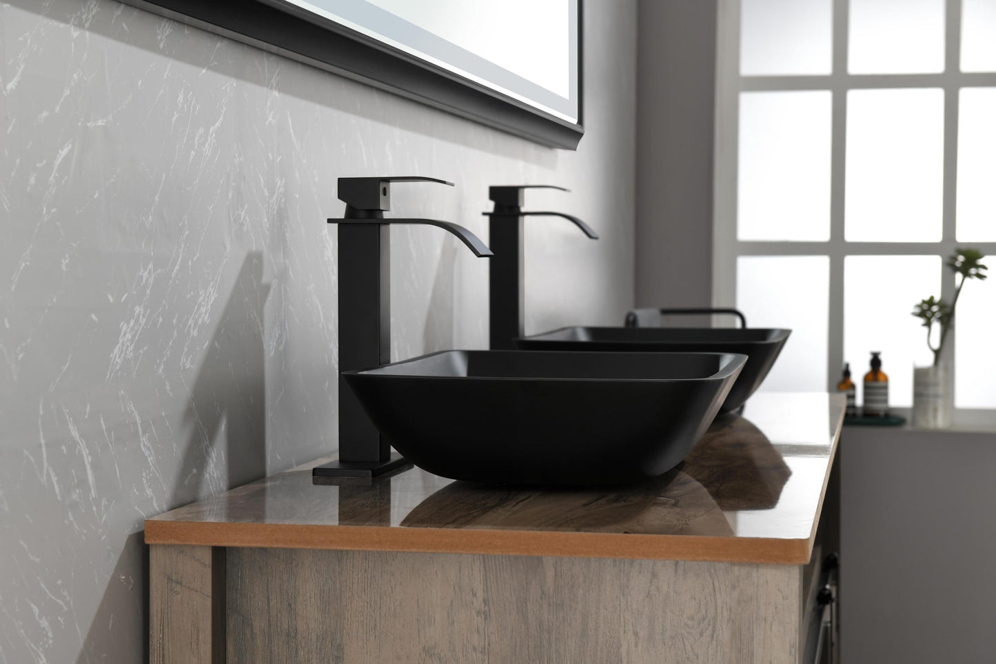 Black Matte Glass Vessel Bathroom Sink Set with Faucet and Drain