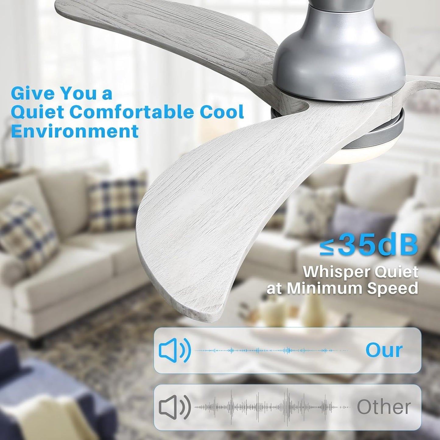 52 Inch High-Quality Wood Blade Ceiling Fan with Smart Control and Reversible DC Motor