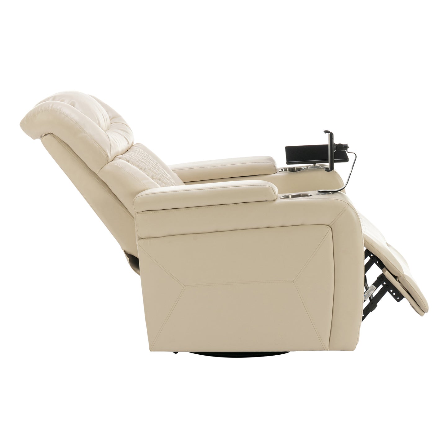 Power Recliner with Swivel, Cup Holder, USB Port, and Tray Table, White