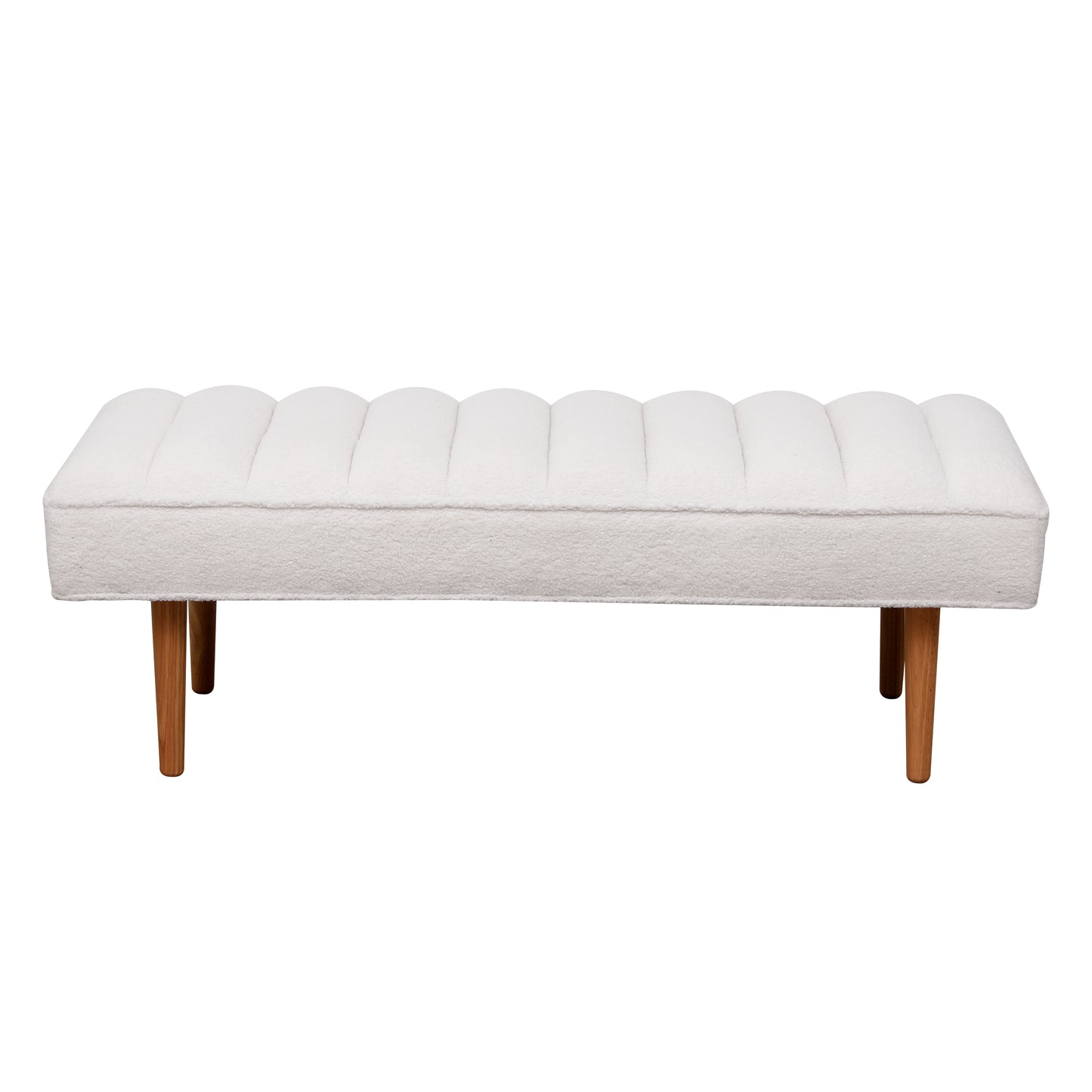 Channel Tufted Bench White Sherpa Upholstered End of Bed Benches with Wooden Legs (White)