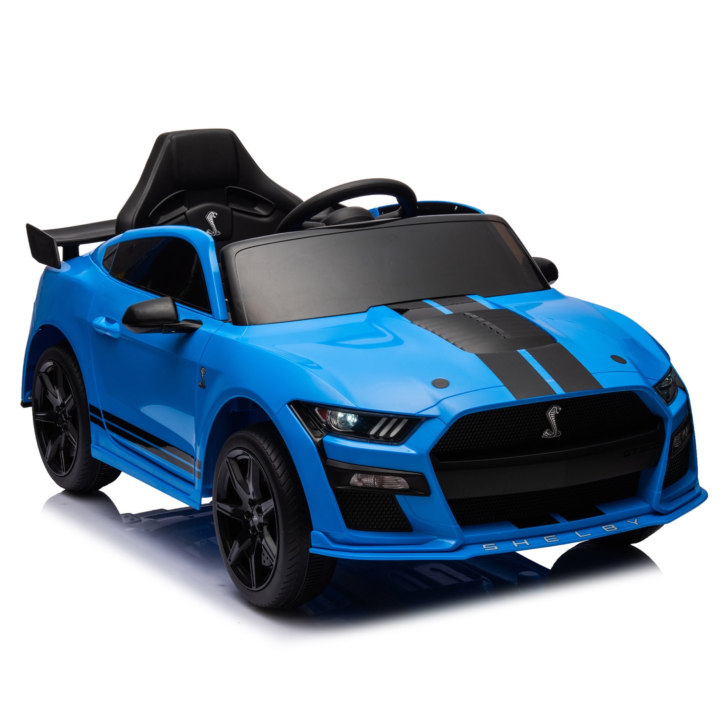 Ford Mustang Shelby GT500 Electric Ride-On Car for Kids - Remote Control, 3 Speeds, LED Lights, Radio, AUX/USB Music, Safe Belt - Age 3+