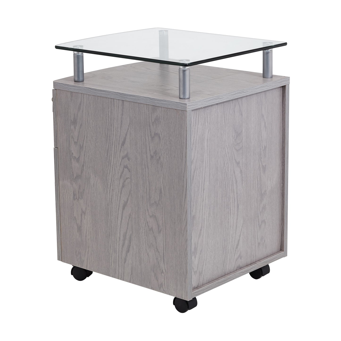 Grey Rolling File Cabinet with Glass Top