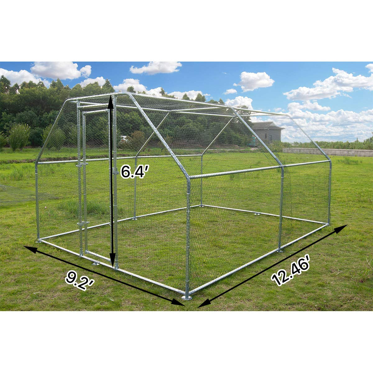 Metal Large Chicken Coop Walk-in Poultry Cage Large Chicken Run Flat Shaped Cage with Waterproof Anti-UltravioletCover, 1.26" Diameter Tube (9.8' L x 13.1' W x 6.4' H)