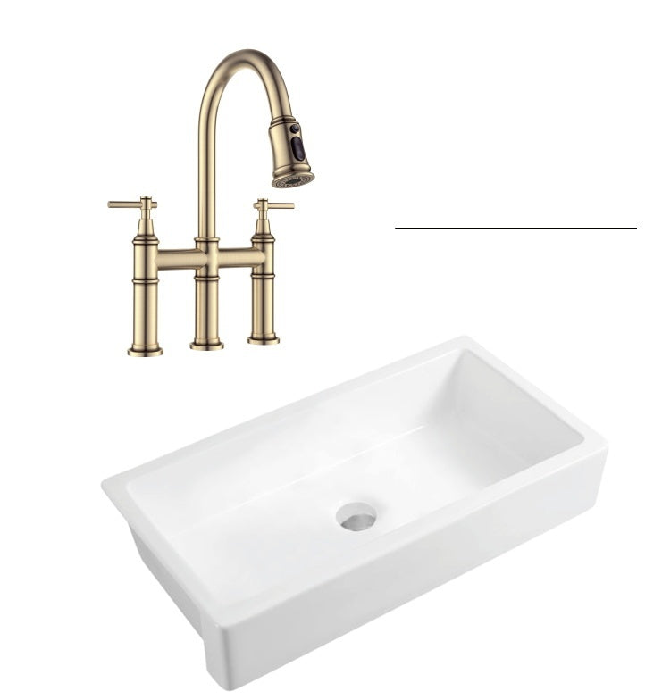 37 Inch White Ceramic Farmhouse Kitchen Sink