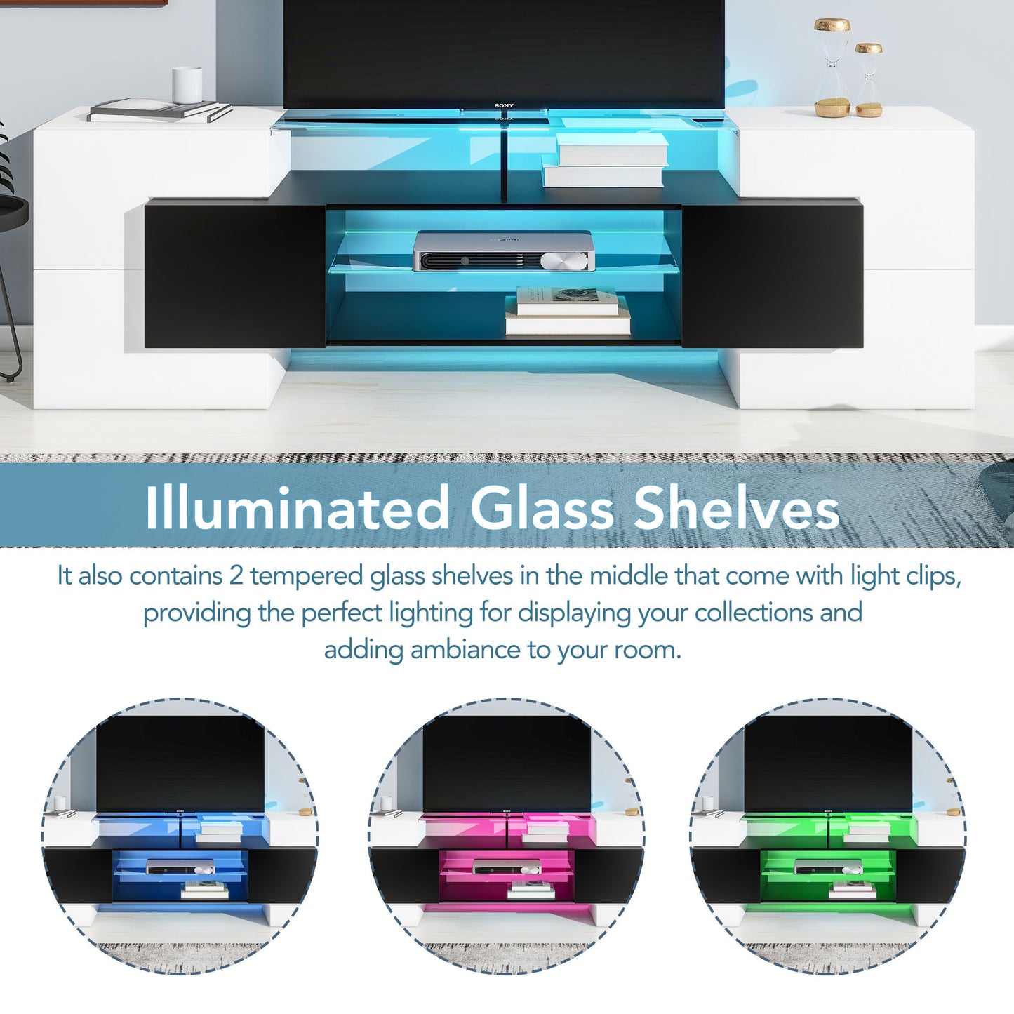 Innovative LED Glass TV Stand with High Gloss Finish and Versatile Storage Options