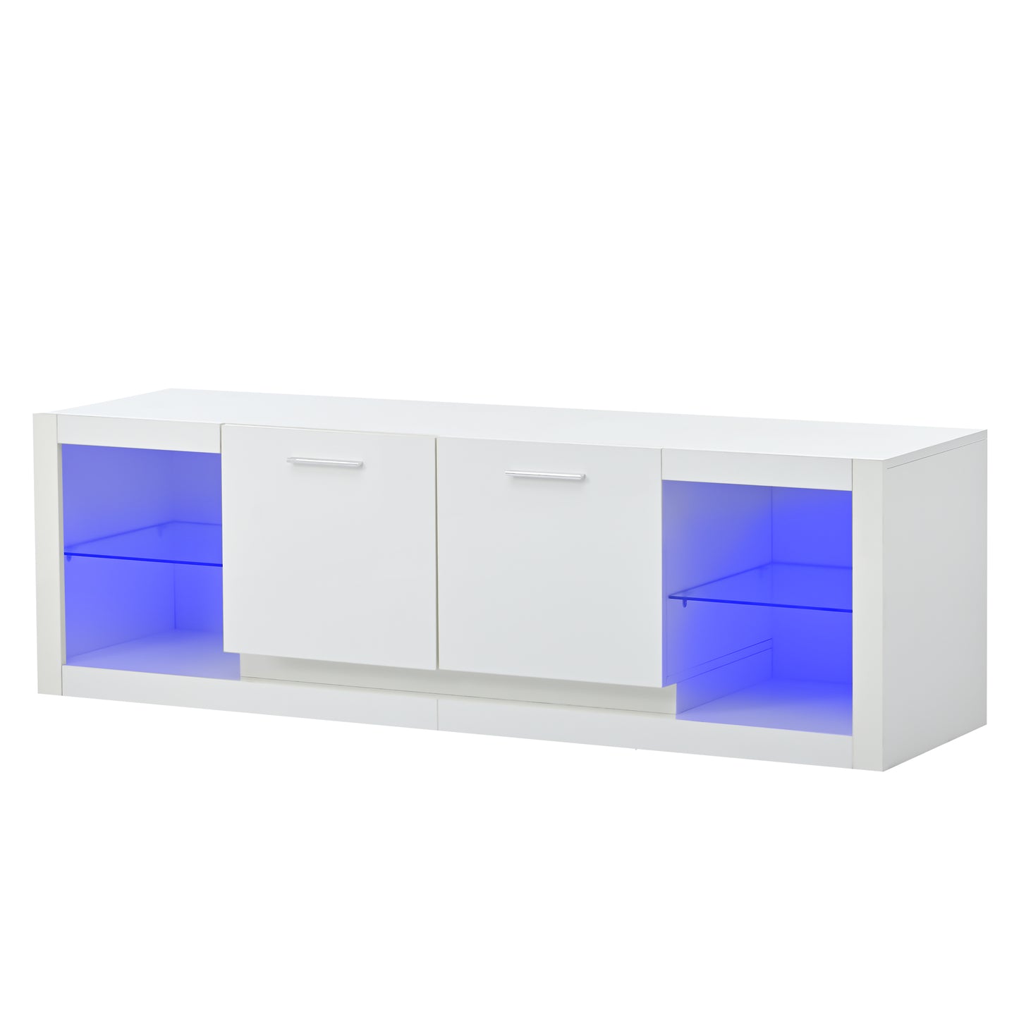 Glossy White TV Stand with LED Lights and Glass Shelves for TVs Up to 70'' - Stylish Entertainment Center